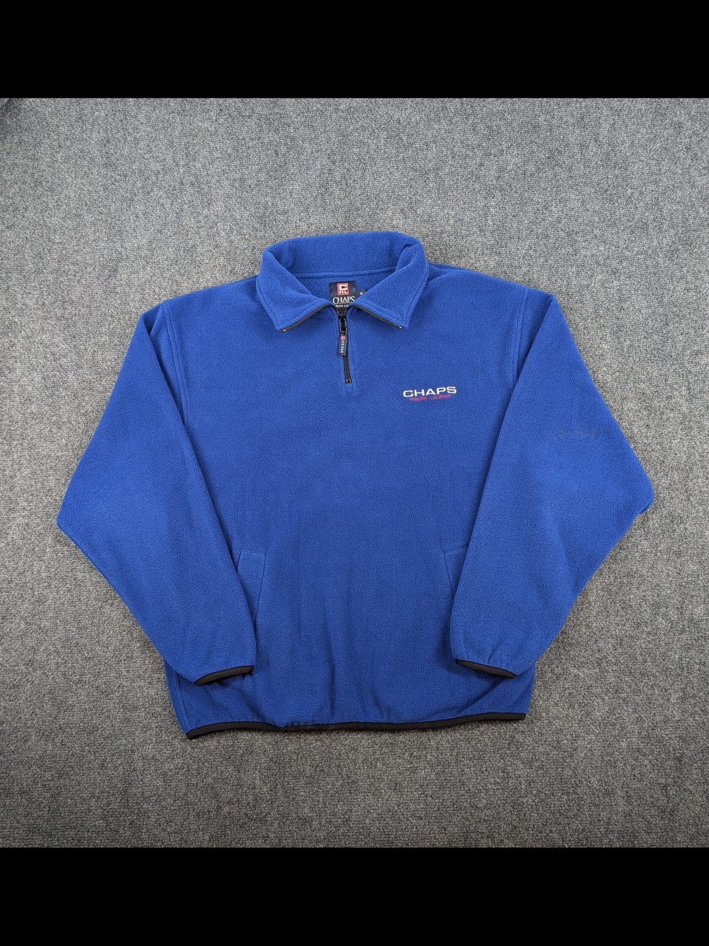 Vintage Chaps Ralph Lauren Fleece Quarter Zip Pullover Blue Medium Boxy Fit